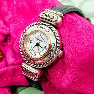 Brighton Cody Silver Gold Tone Reversible Leather Band Womens Vintage Watch